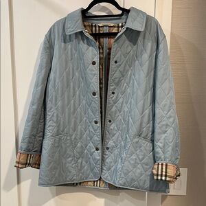 Burberry Light Blue lightly Quilted Puffer Jacket with Vintage Check Lining